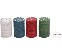 Carica l'immagine nel visualizzatore di Gallery, Set Di Fiches Per Poker Da 100 Chips Texas Holdem Scatola Metallo Gettone Dealer
