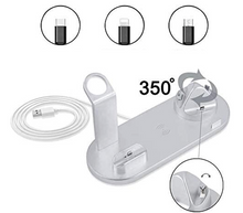 Carica l'immagine nel visualizzatore di Gallery, Stazione di Ricarica Wireless 3 in1 QI Smartphone Auricolari Smartwatch USB