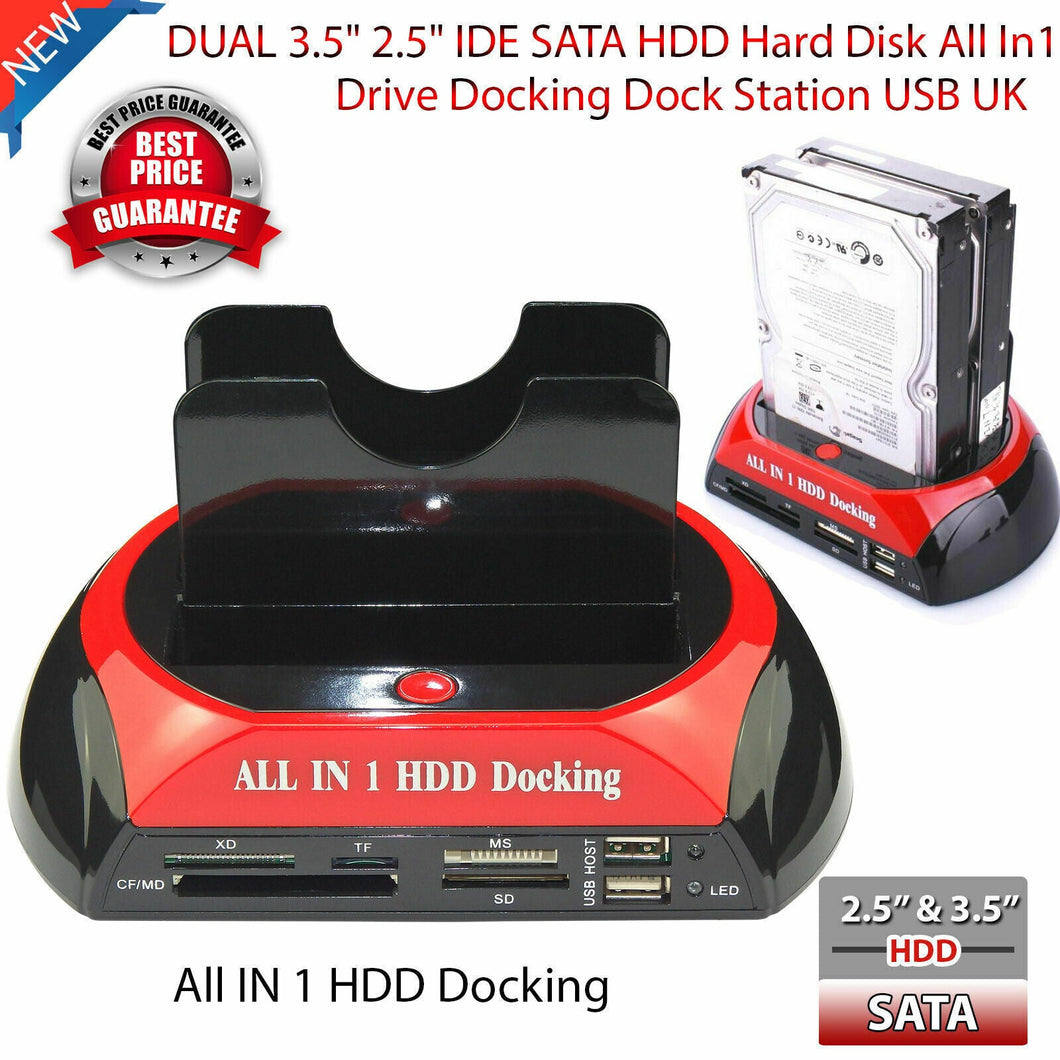 DOCK DOCKING STATION HARD DISK 3,5 2,5 SATA IDE 2 HD HDD BOX CASE USB SD TF MS