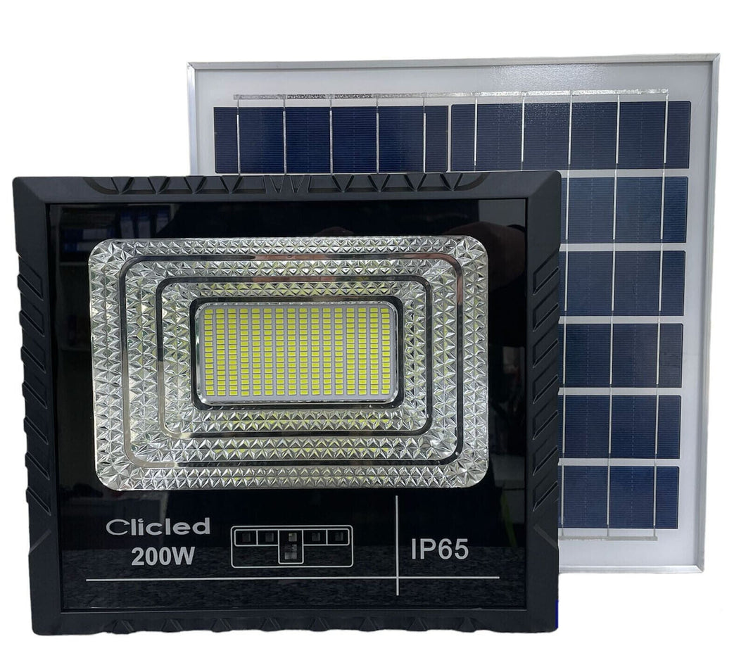 Faro LED Solare 200W Con Pannello Solare Indicatore Carica Luce Fredda Clicled